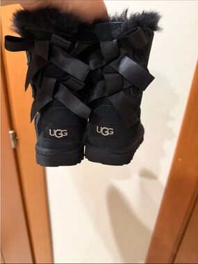 UGG Black Mini Bailey Bow Boots with Fur Trim